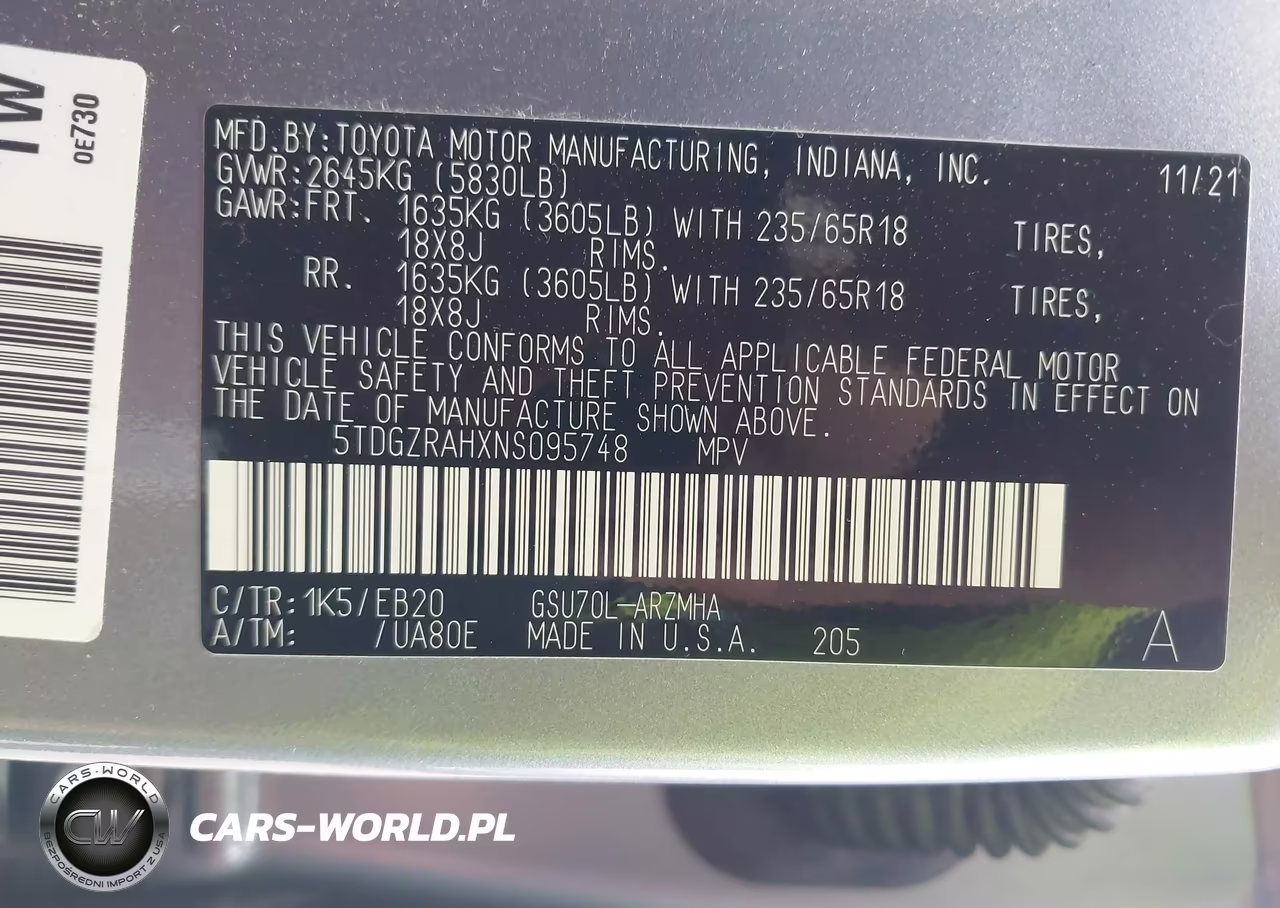 2022 Toyota Highlander Xle VIN:5TDGZRAHXNS095748 - 9