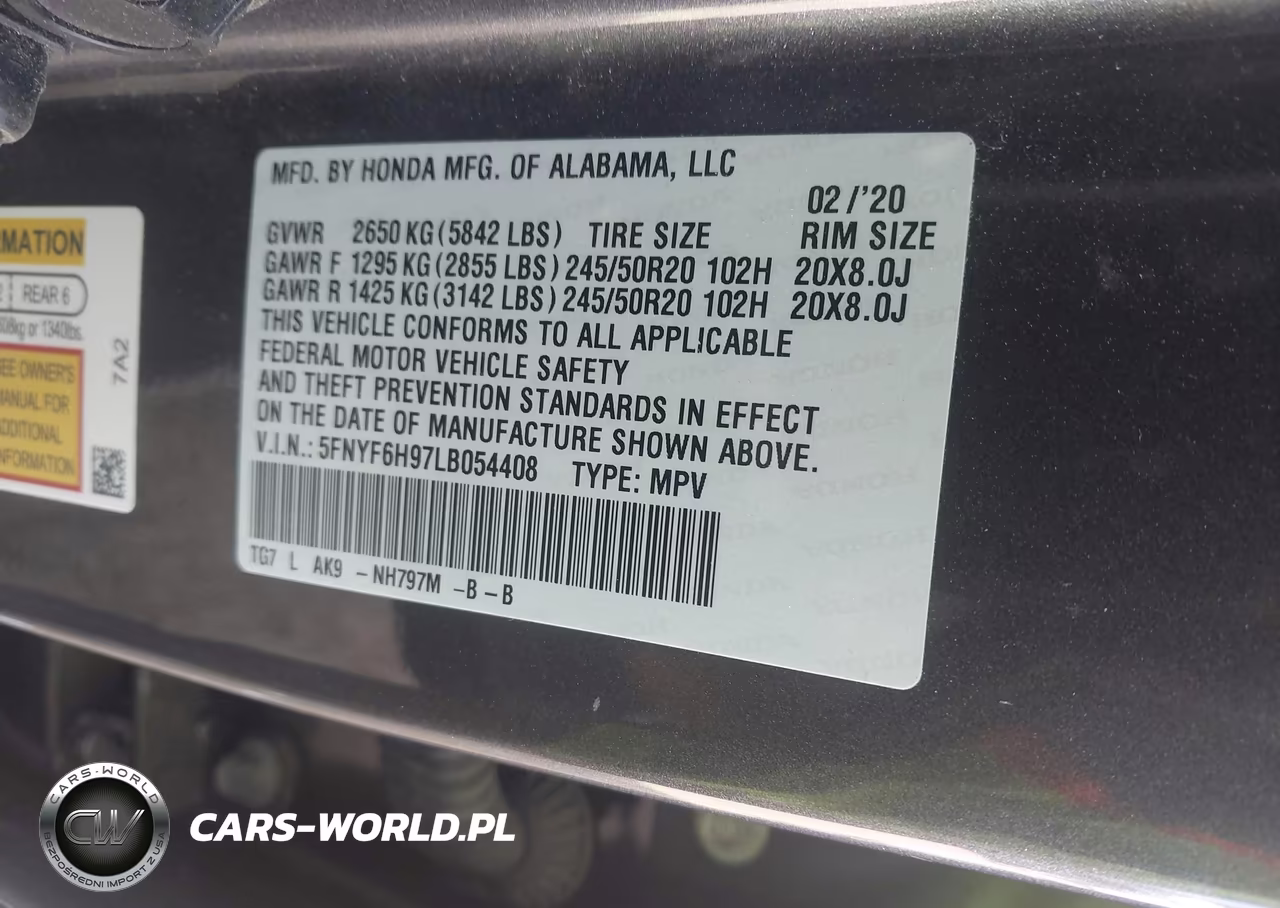 2020 Honda Pilot Awd Touring 8 Passenger VIN:5FNYF6H97LB054408 - 9