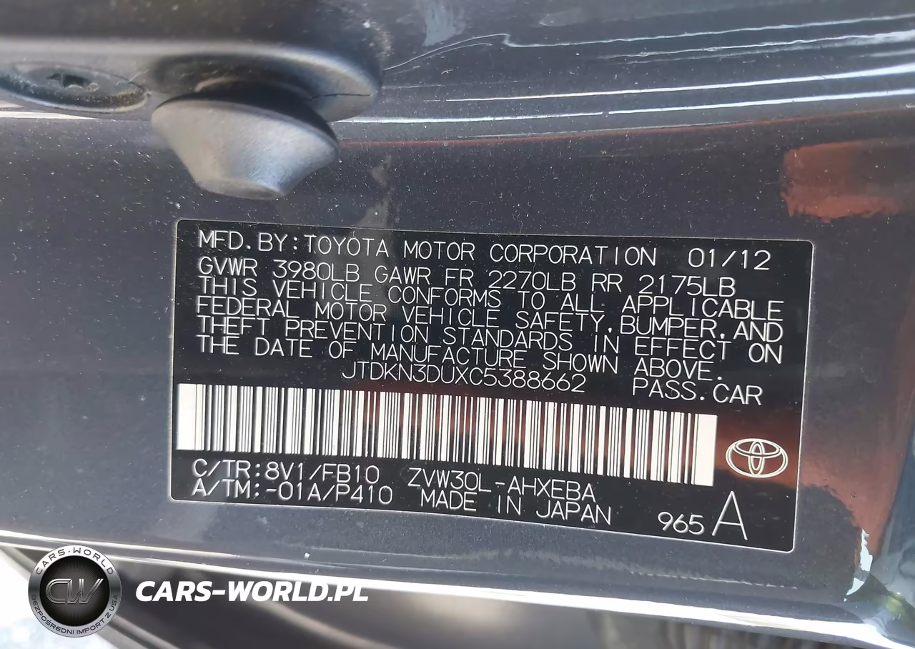 2012 Toyota Prius Two VIN:JTDKN3DUXC5388662 - 9