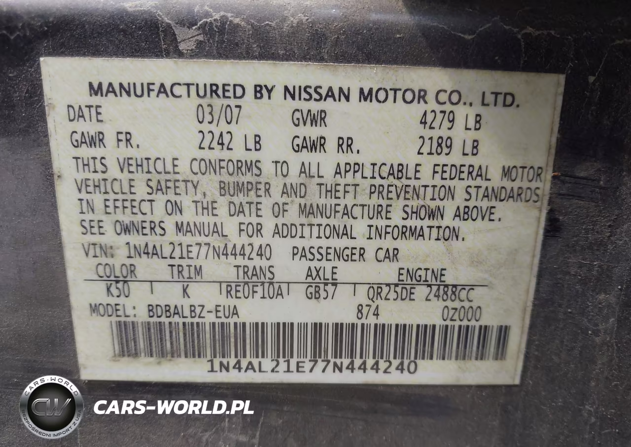 2007 Nissan Altima 2.5 S VIN:1N4AL21E77N444240 - 9