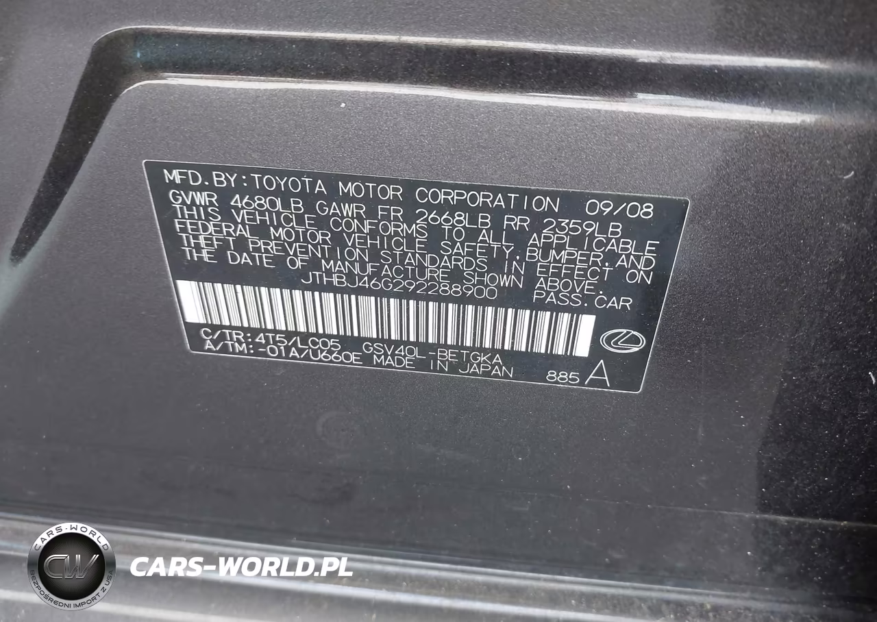 2009 Lexus Es 350 VIN:JTHBJ46G292288900 - 9