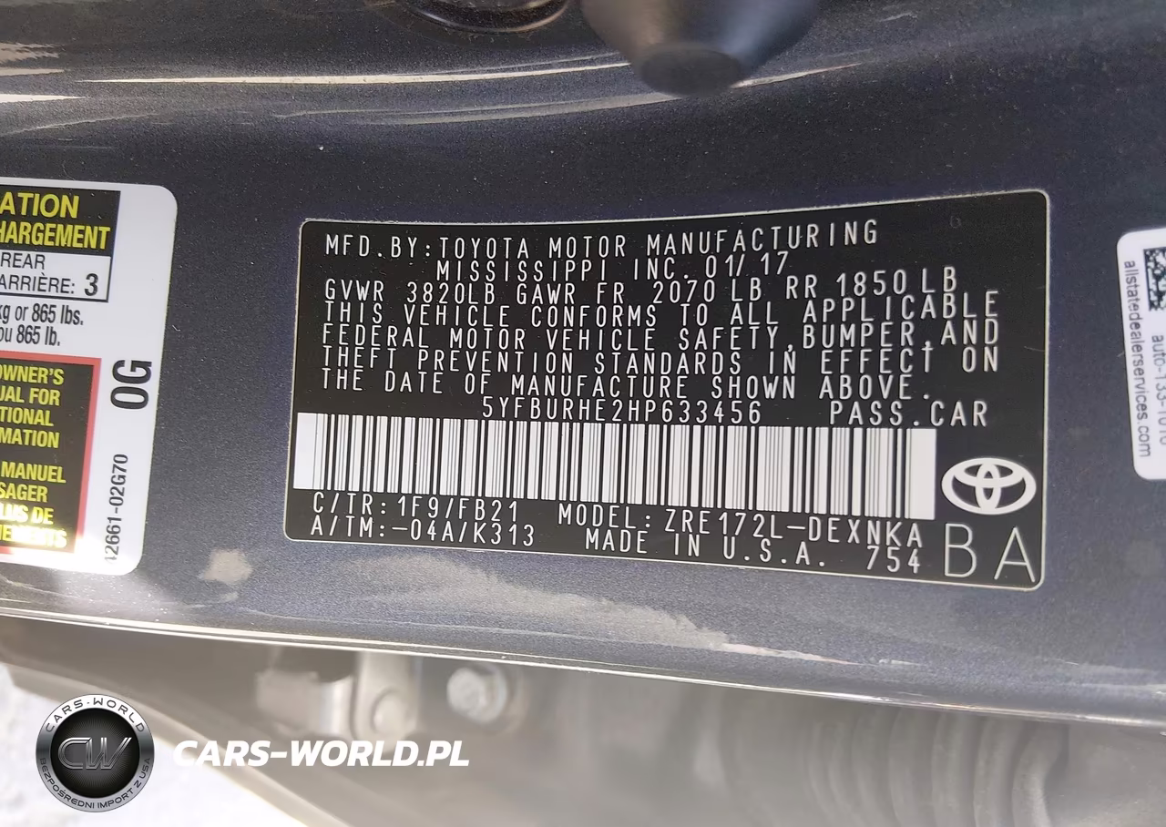2017 Toyota Corolla Le VIN:5YFBURHE2HP633456 - 9