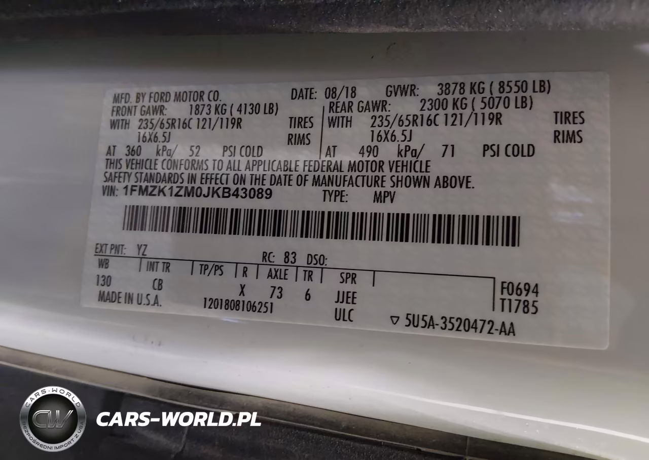 2018 Ford Transit-150 Xl VIN:1FMZK1ZM0JKB43089 - 9