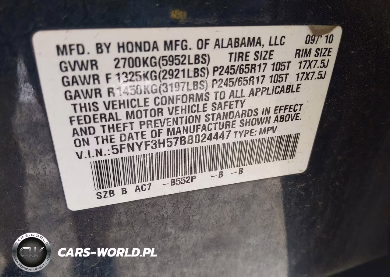 2011 Honda Pilot Ex-L VIN:5FNYF3H57BB024447 - 9
