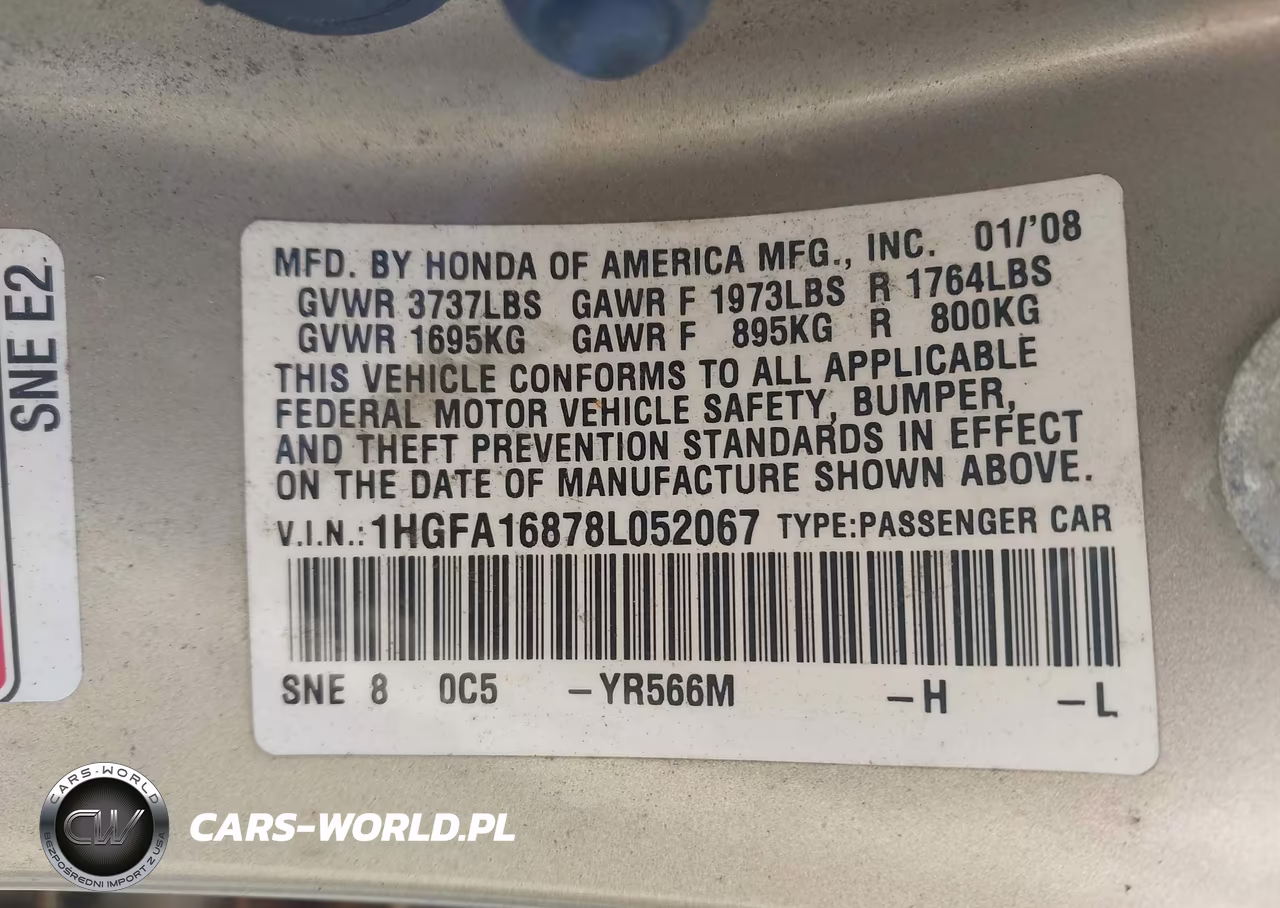 2008 Honda Civic Ex VIN:1HGFA16878L052067 - 9