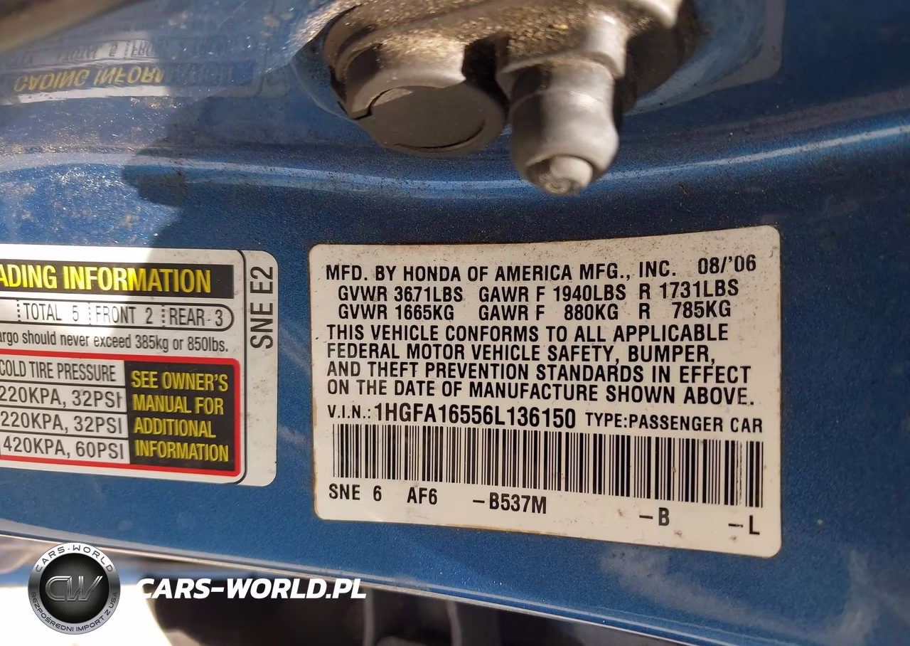 2006 Honda Civic Lx VIN:1HGFA16556L136150 - 9