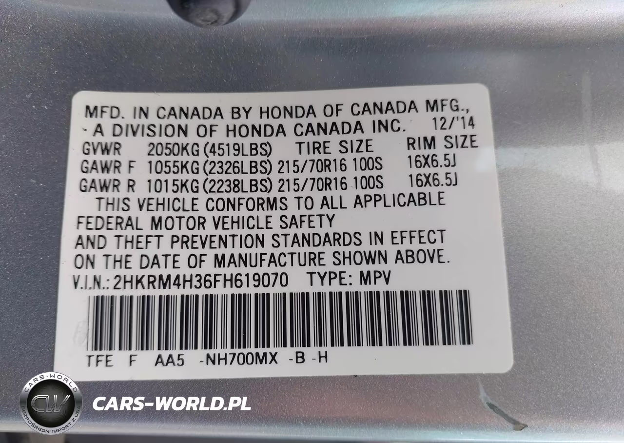 2015 Honda Cr-V Lx VIN:2HKRM4H36FH619070 - 9