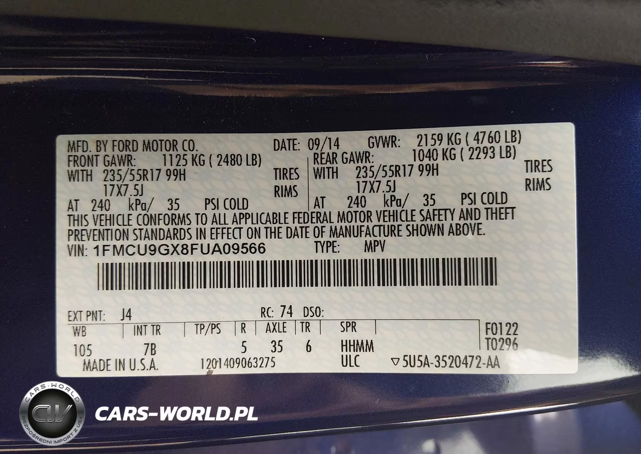 2015 Ford Escape Se VIN:1FMCU9GX8FUA09566 - 9