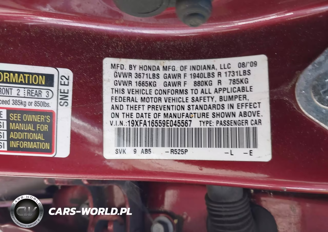 2009 Honda Civic Lx VIN:19XFA16559E045567 - 9