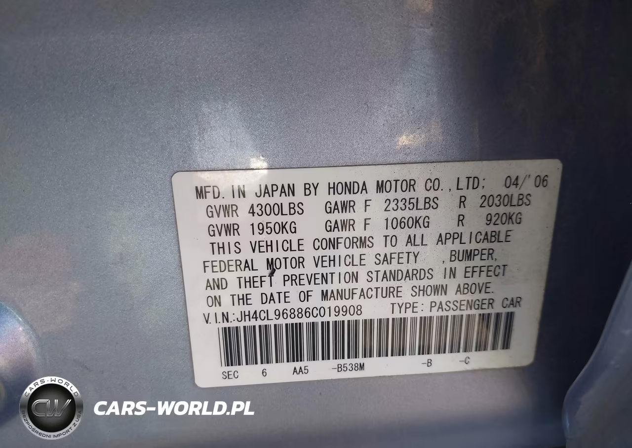 2006 Acura Tsx VIN:JH4CL96886C019908 - 9