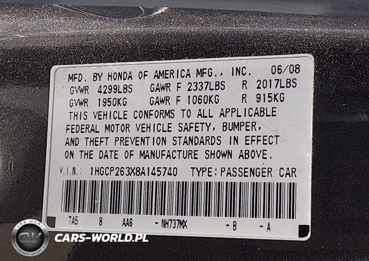 2008 Honda Accord 2.4 Lx VIN:1HGCP263X8A145740 - 9