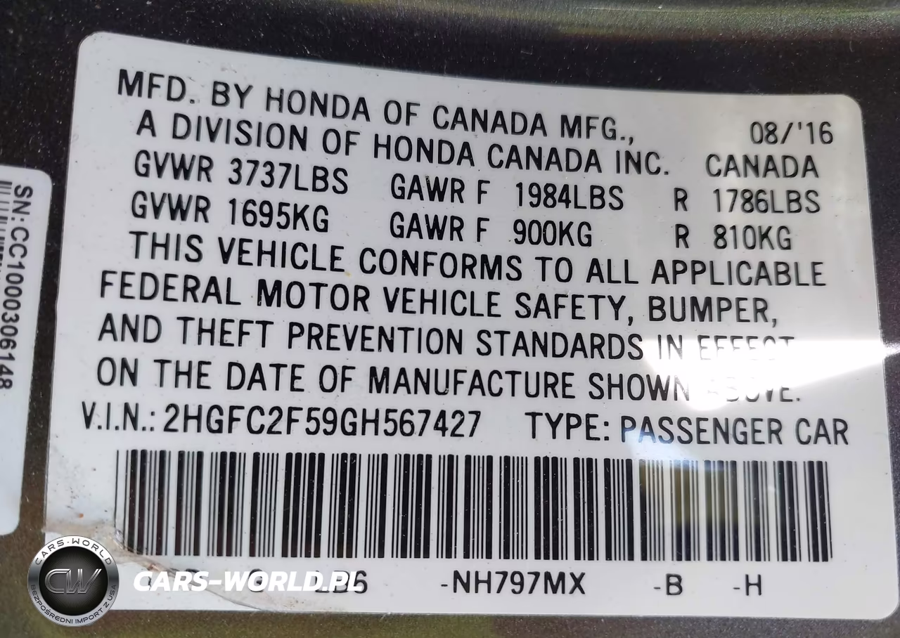 2016 Honda Civic Lx VIN:2HGFC2F59GH567427 - 9