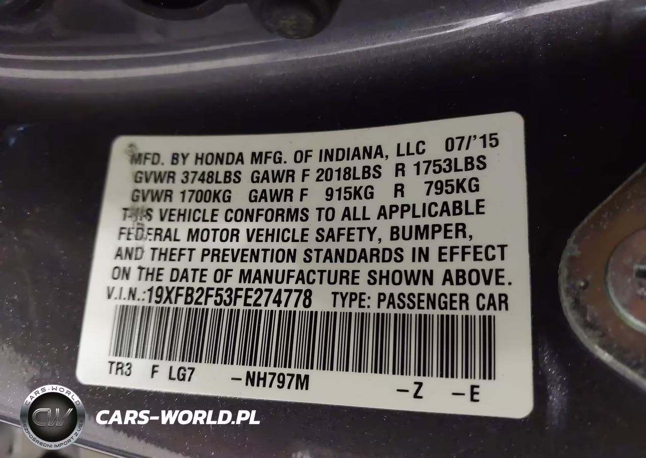 2015 Honda Civic Lx VIN:19XFB2F53FE274778 - 9