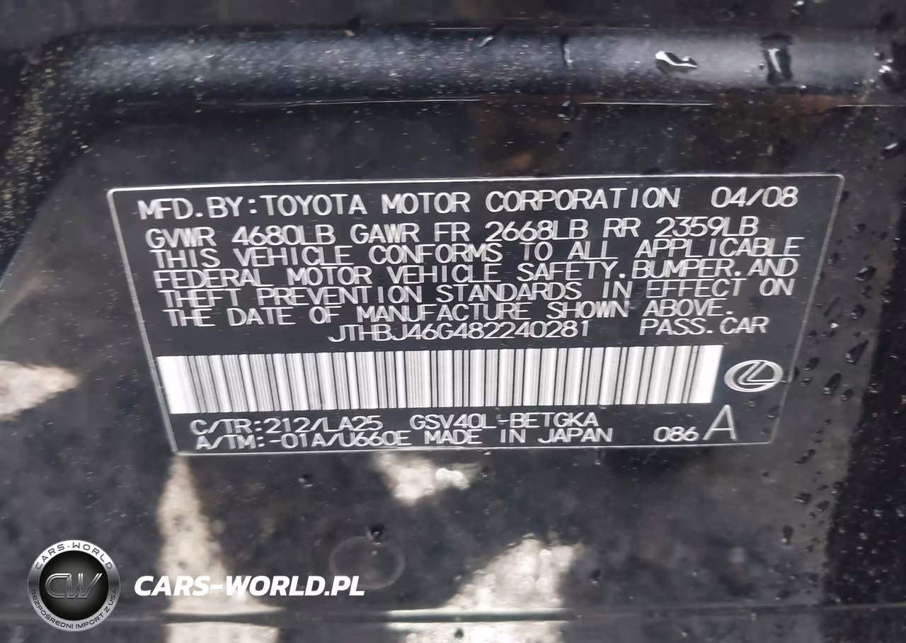2008 Lexus Es 350 VIN:JTHBJ46G482240281 - 9