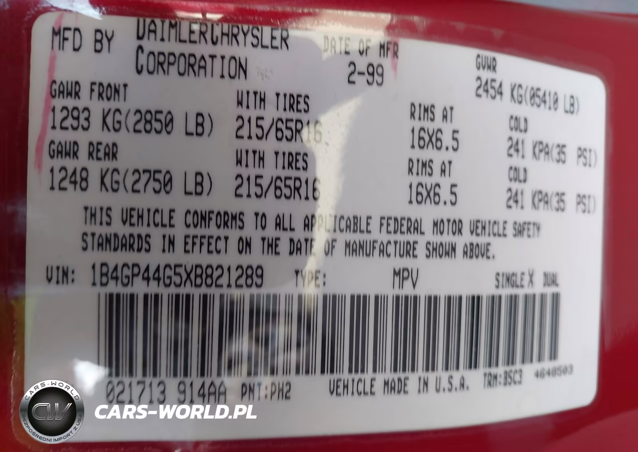 1999 Dodge Grand Caravan Se VIN:1B4GP44G5XB821289 - 9