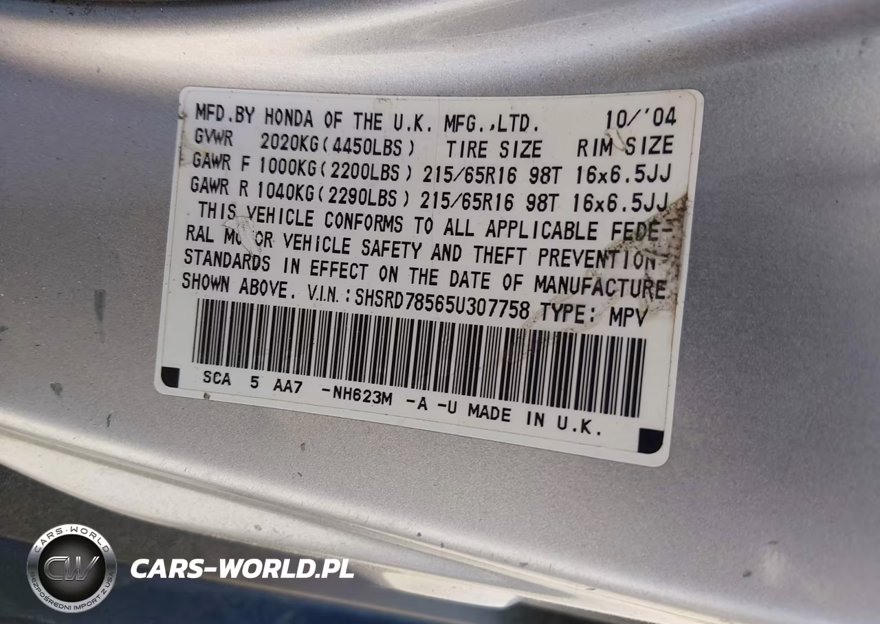 2005 Honda Cr-V Lx VIN:SHSRD78565U307758 - 9