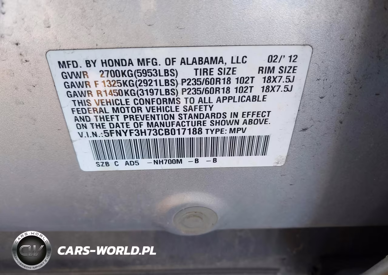 2012 Honda Pilot Ex-L VIN:5FNYF3H73CB017188 - 9