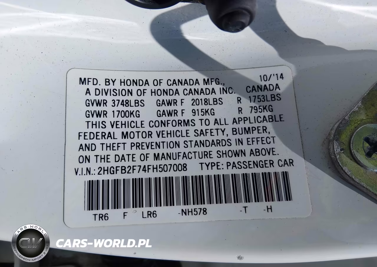 2015 Honda Civic Se VIN:2HGFB2F74FH507008 - 9