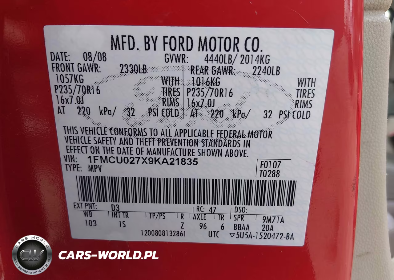 2009 Ford Escape Xls-Xls Manual VIN:1FMCU027X9KA21835 - 9