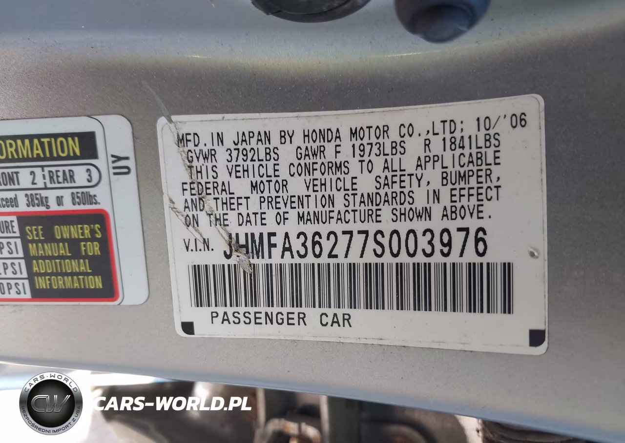 2007 Honda Civic Hybrid VIN:JHMFA36277S003976 - 9