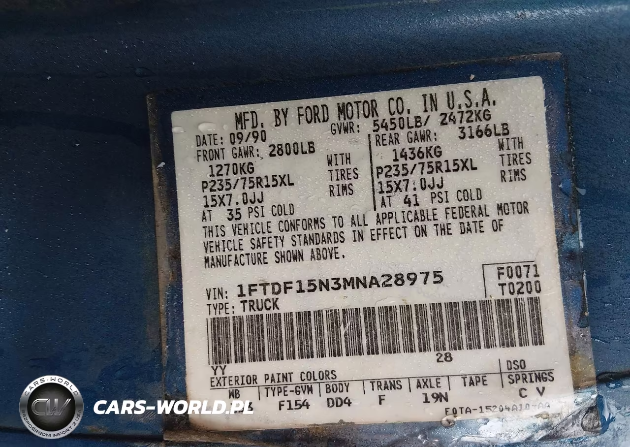 1991 Ford F150 VIN:1FTDF15N3MNA28975 - 9