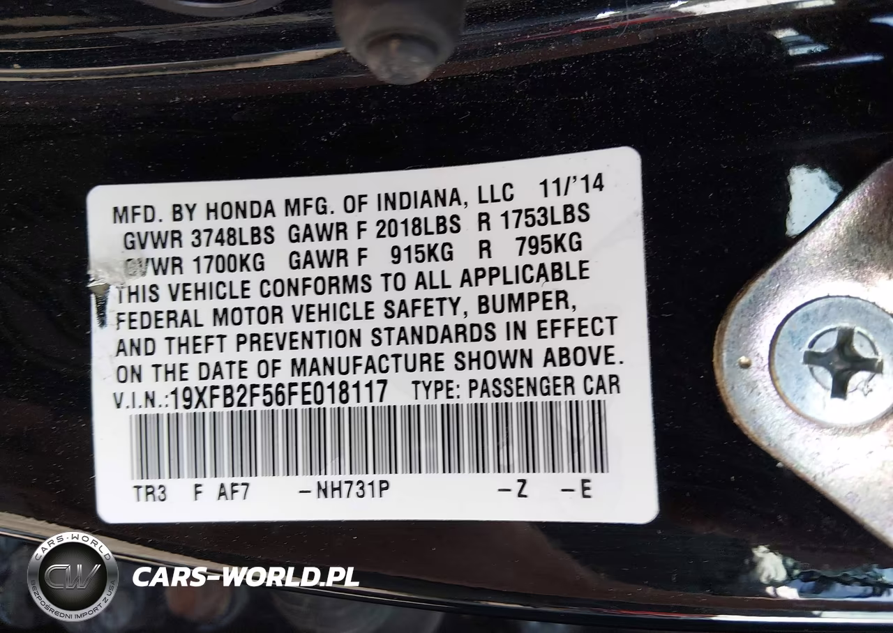 2015 Honda Civic Lx VIN:19XFB2F56FE018117 - 9