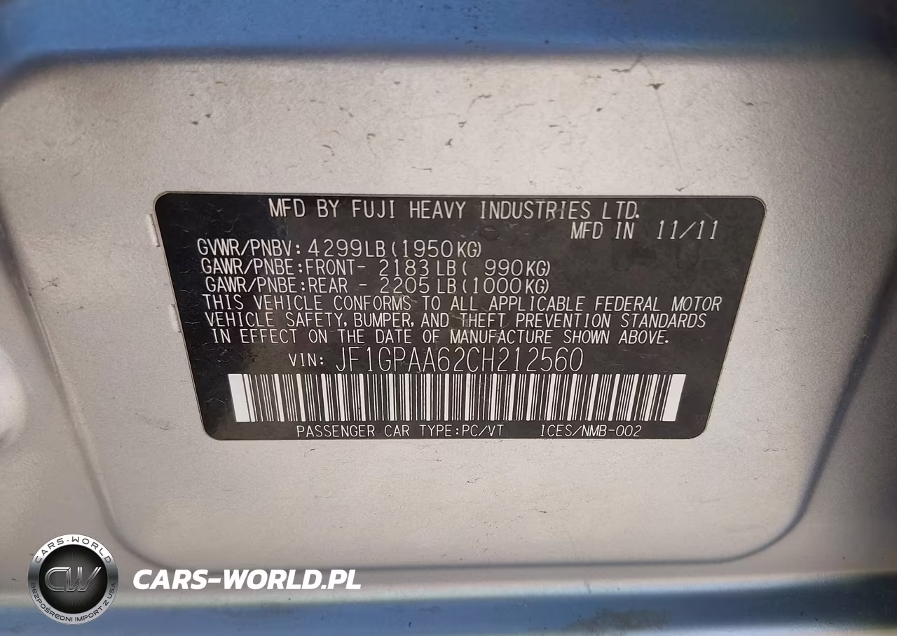 2012 Subaru Impreza 2.0I VIN:JF1GPAA62CH212560 - 9