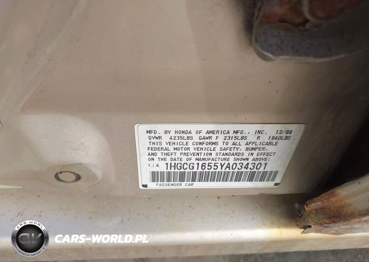 2000 Honda Accord 3.0 Ex VIN:1HGCG1655YA034301 - 9