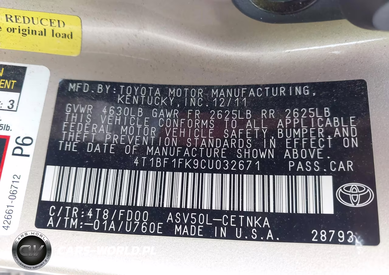2012 Toyota Camry Le VIN:4T1BF1FK9CU032671 - 9