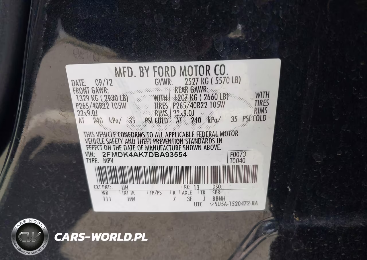 2013 Ford Edge Sport VIN:2FMDK4AK7DBA93554 - 9