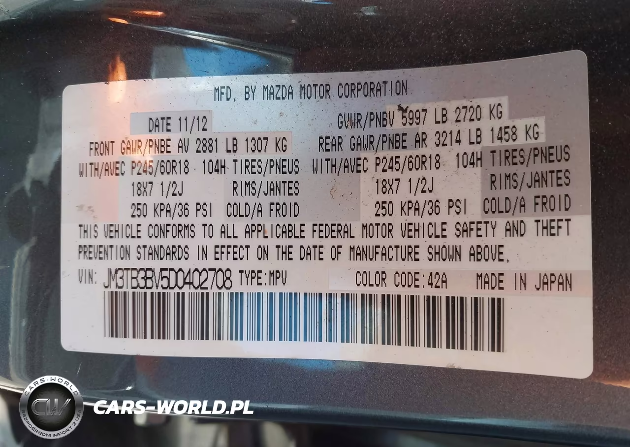 2013 Mazda Cx-9 Sport VIN:JM3TB3BV5D0402708 - 9
