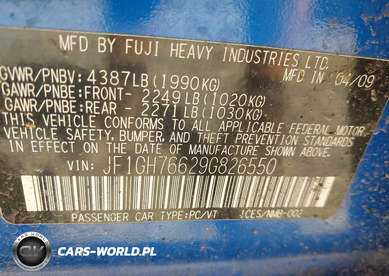 2009 Subaru Impreza Wrx VIN:JF1GH76629G826550 - 9