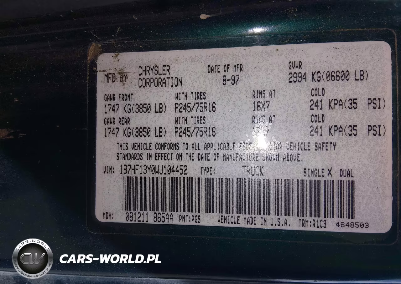 1998 Dodge Ram 1500 St VIN:1B7HF13Y0WJ104452 - 9