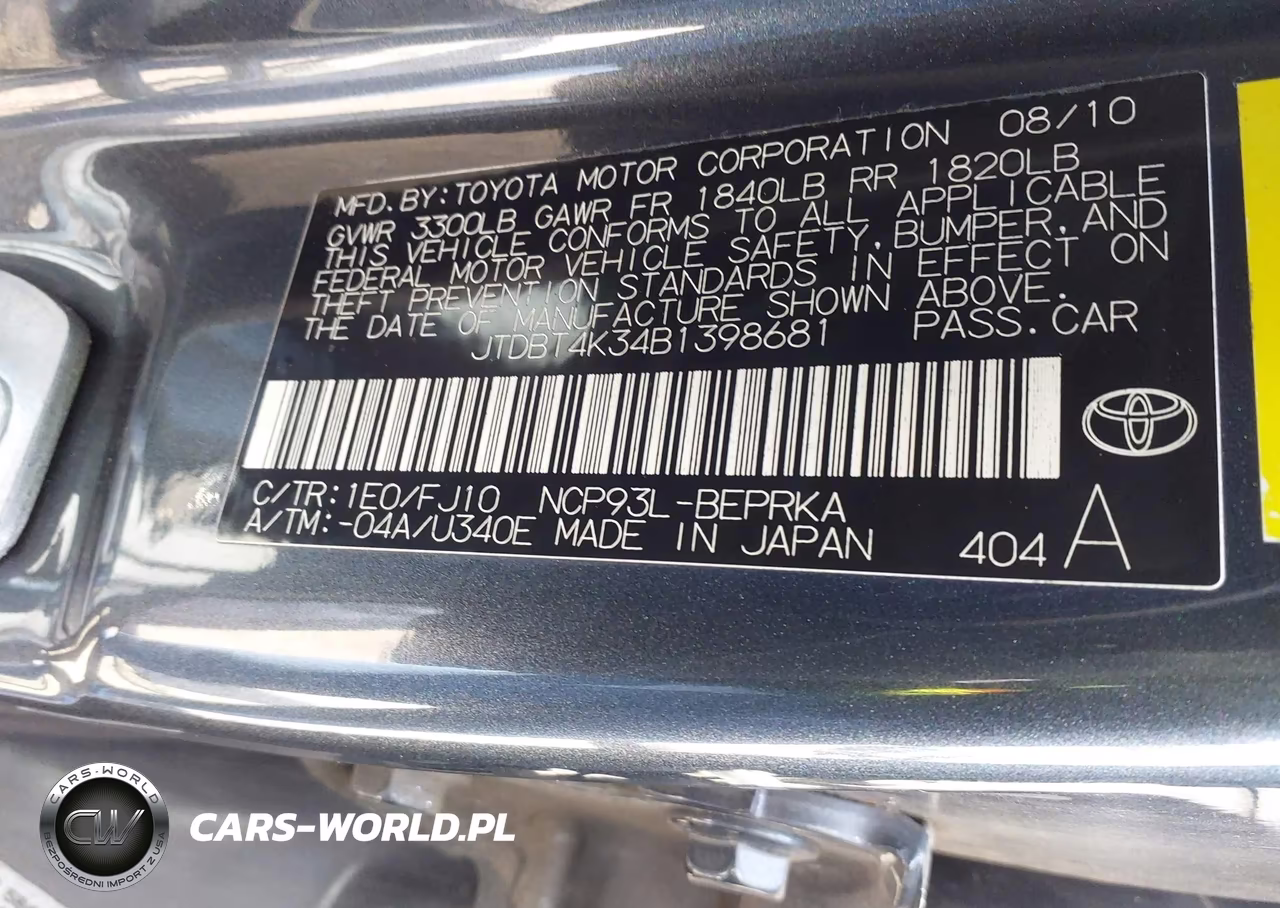 2011 Toyota Yaris VIN:JTDBT4K34B1398681 - 9