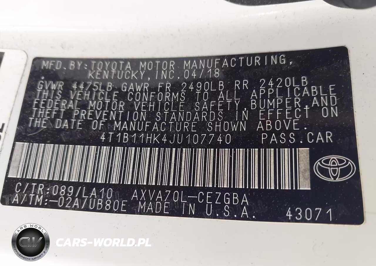 2018 Toyota Camry Xle VIN:4T1B11HK4JU107740 - 9