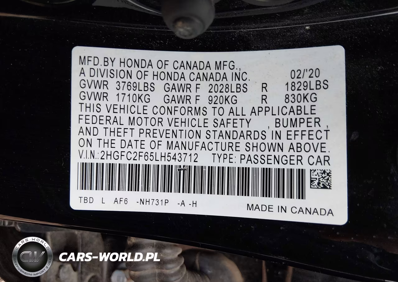 2020 Honda Civic Lx VIN:2HGFC2F65LH543712 - 9