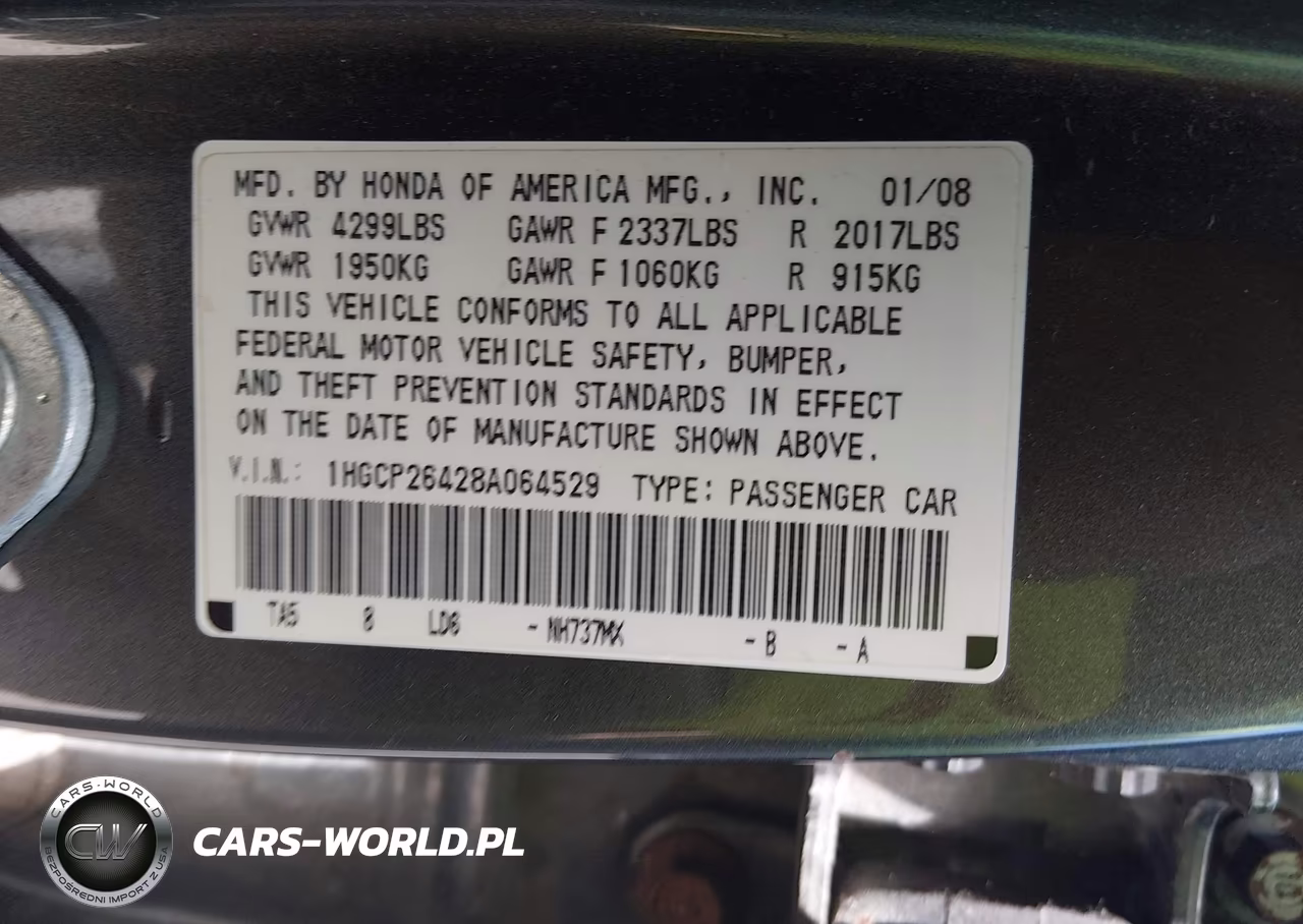 2008 Honda Accord 2.4 Lx-P VIN:1HGCP26428A064529 - 9
