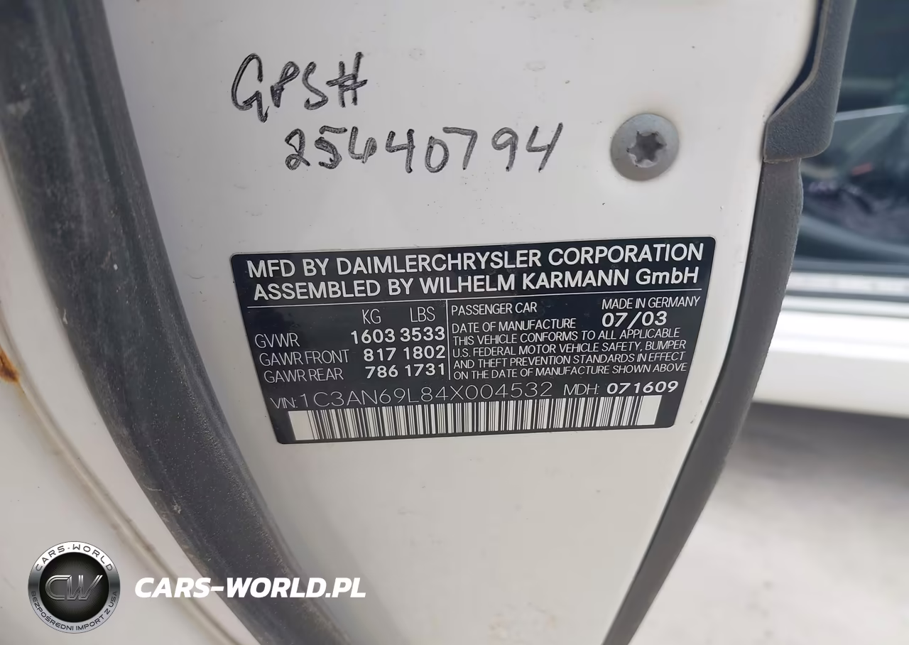 2004 Chrysler Crossfire VIN:1C3AN69L84X004532 - 9