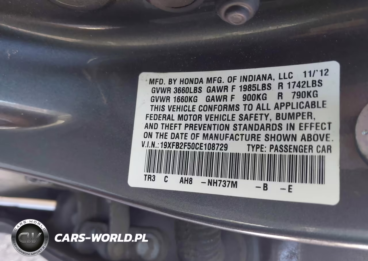 2012 Honda Civic Lx VIN:19XFB2F50CE108729 - 9