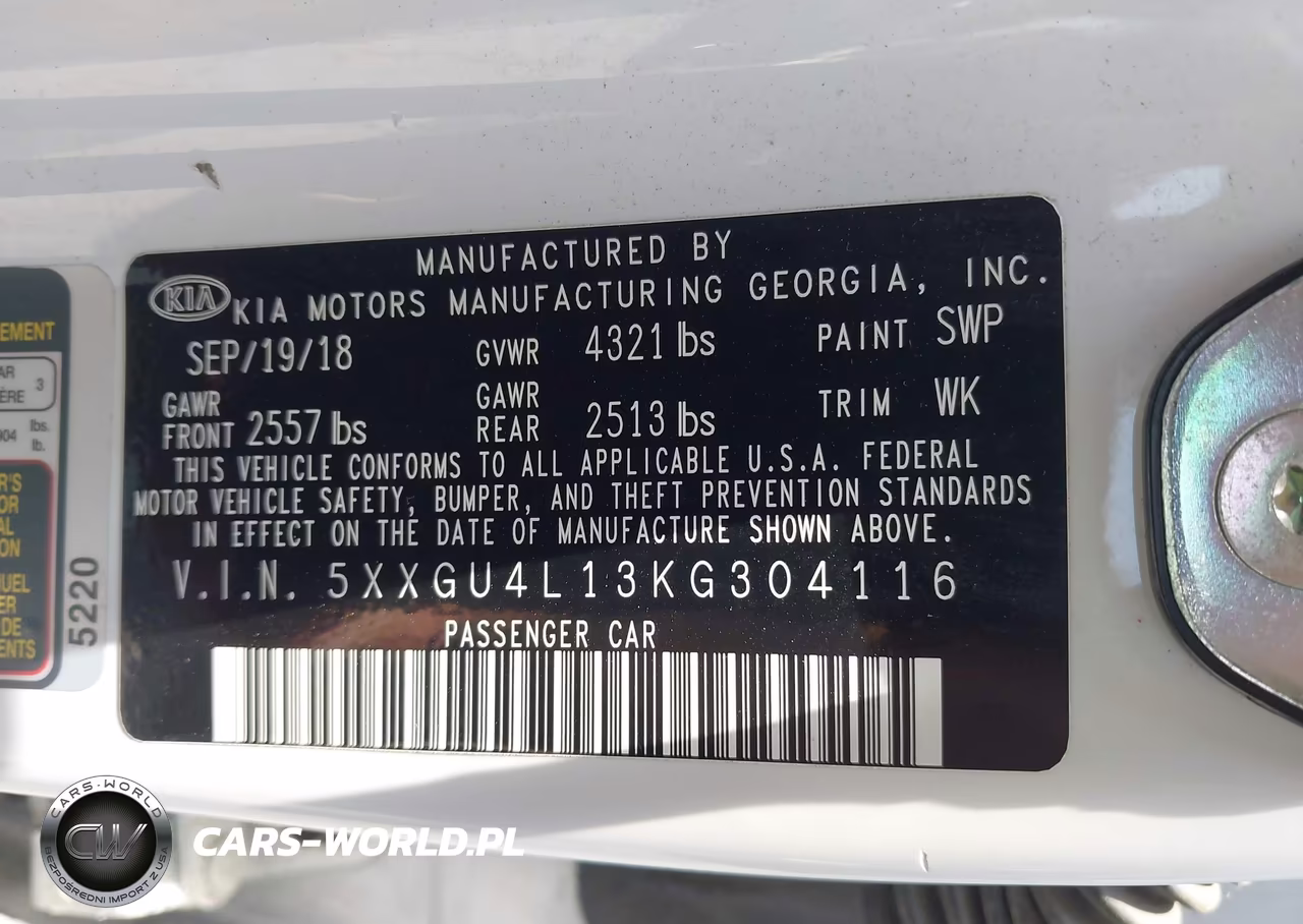 2019 Kia Optima Ex VIN:5XXGU4L13KG304116 - 9