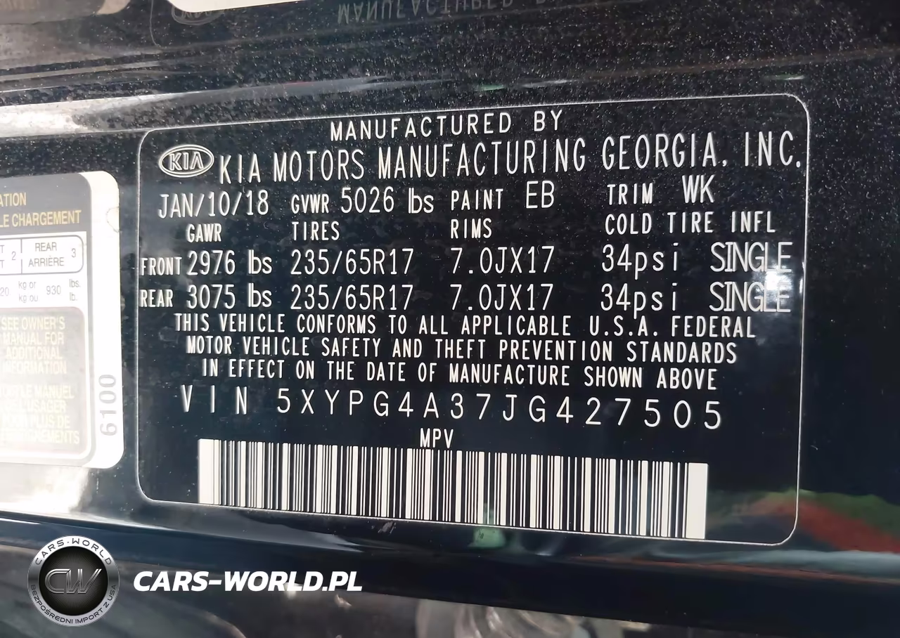 2018 Kia Sorento 2.4L L VIN:5XYPG4A37JG427505 - 9