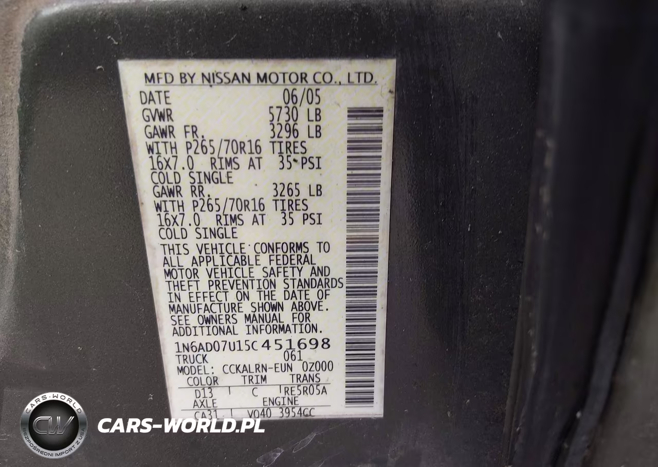 2005 Nissan Frontier Se VIN:1N6AD07U15C451698 - 9