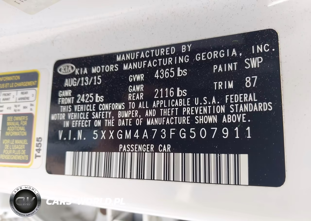 2015 Kia Optima Lx VIN:5XXGM4A73FG507911 - 9
