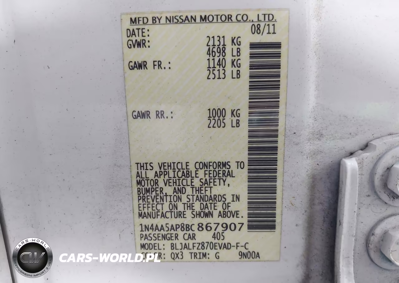 2011 Nissan Maxima 3.5 Sv VIN:1N4AA5AP8BC867907 - 9