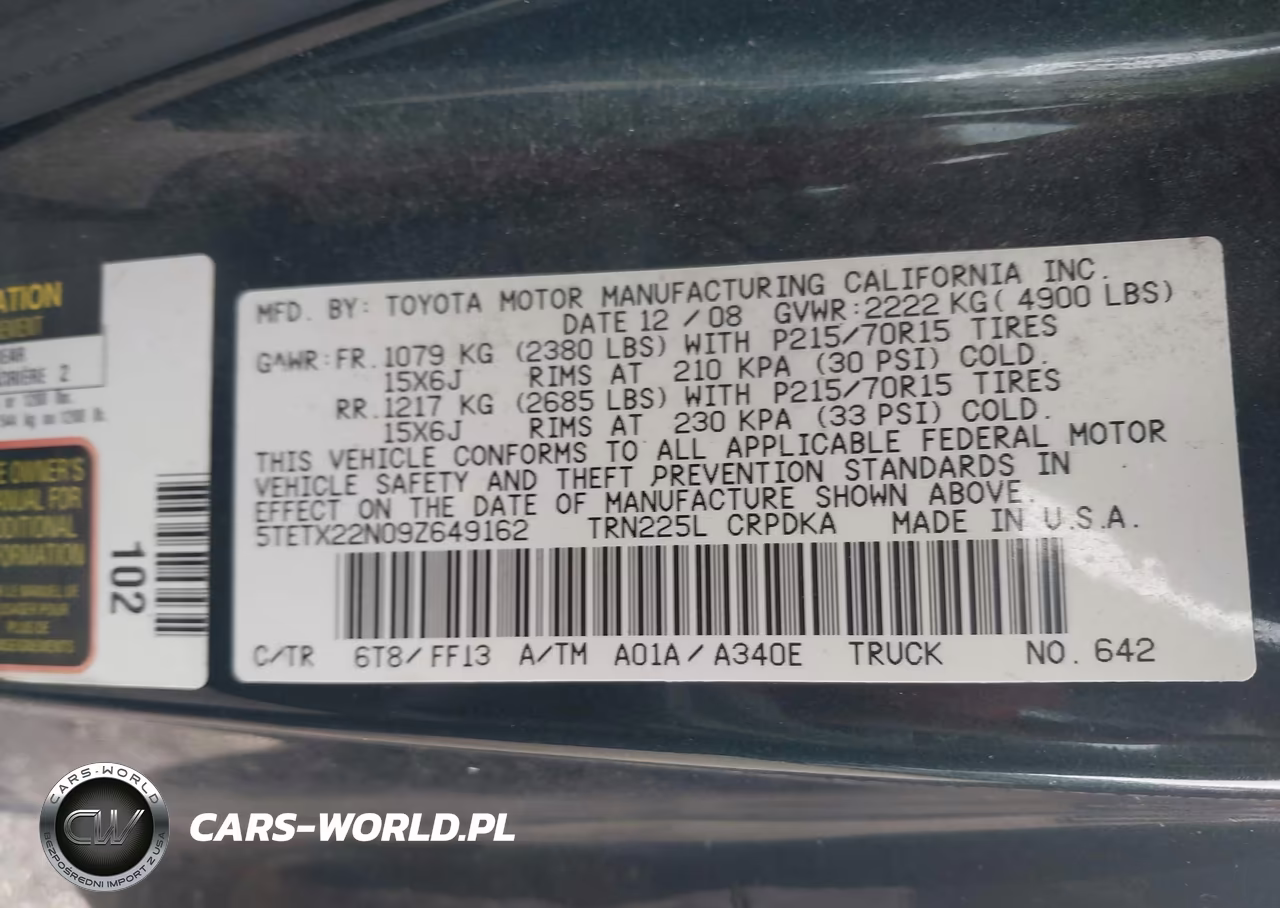 2009 Toyota Tacoma VIN:5TETX22N09Z649162 - 9