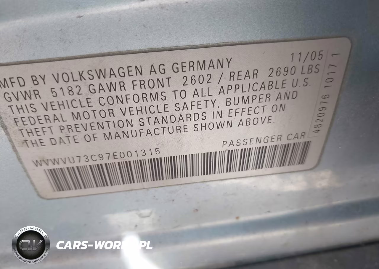 2007 Volkswagen Passat 3.6 VIN:WVWVU73C97E001315 - 9