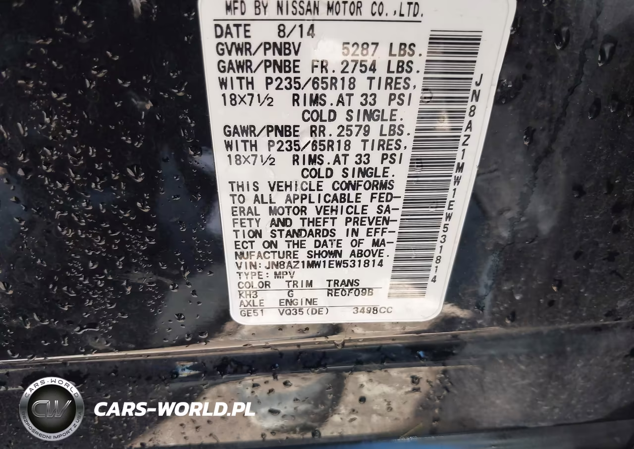 2014 Nissan Murano Sv VIN:JN8AZ1MW1EW531814 - 9