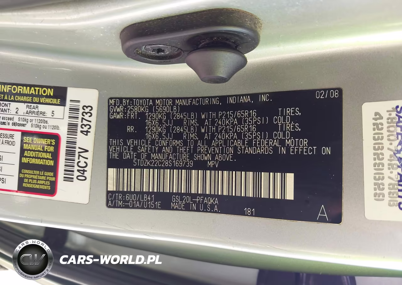 2008 Toyota Sienna Xle VIN:5TDZK22C28S169739 - 9