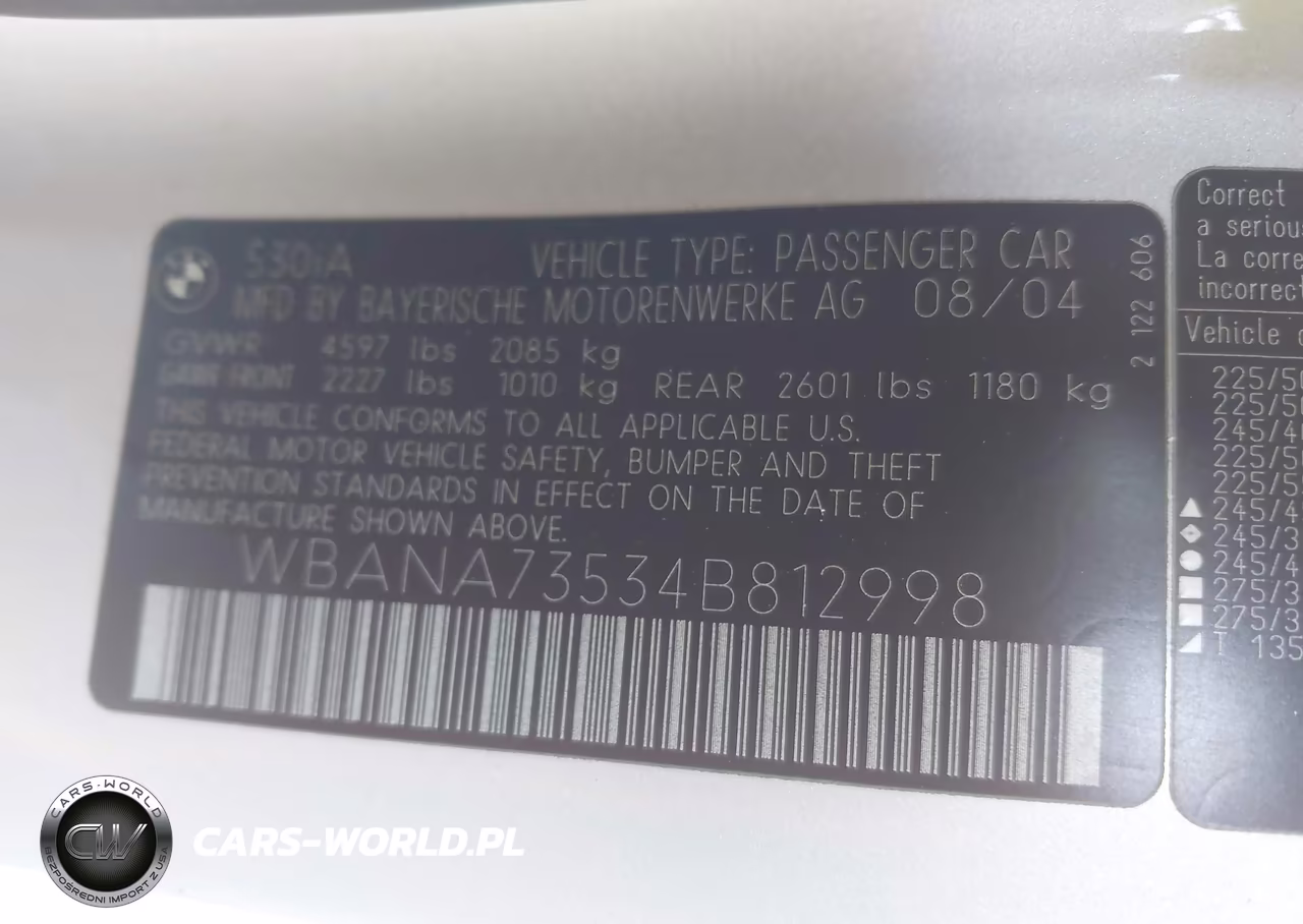 2004 BMW 530I VIN:WBANA73534B812998 - 9