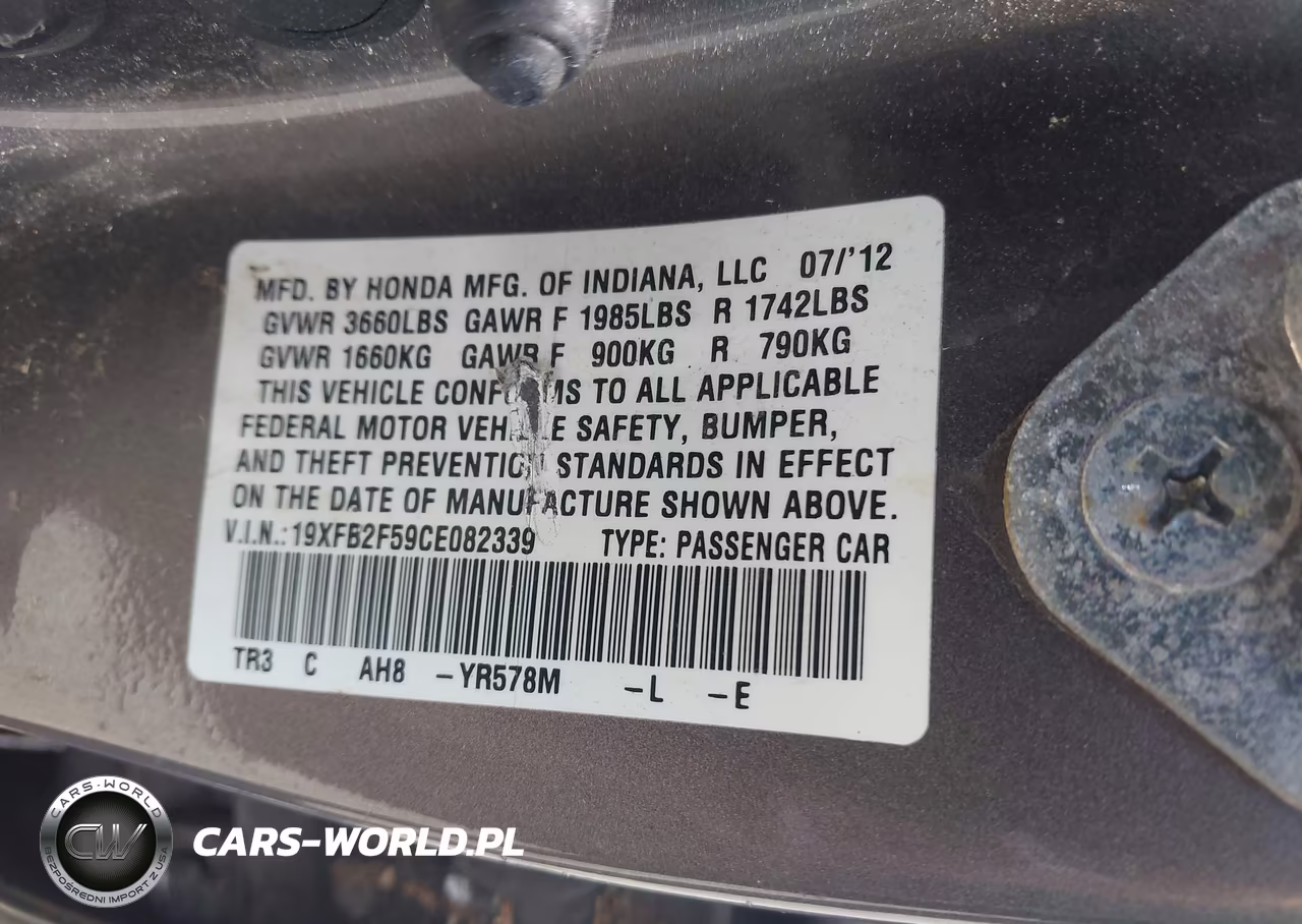 2012 Honda Civic Lx VIN:19XFB2F59CE082339 - 9